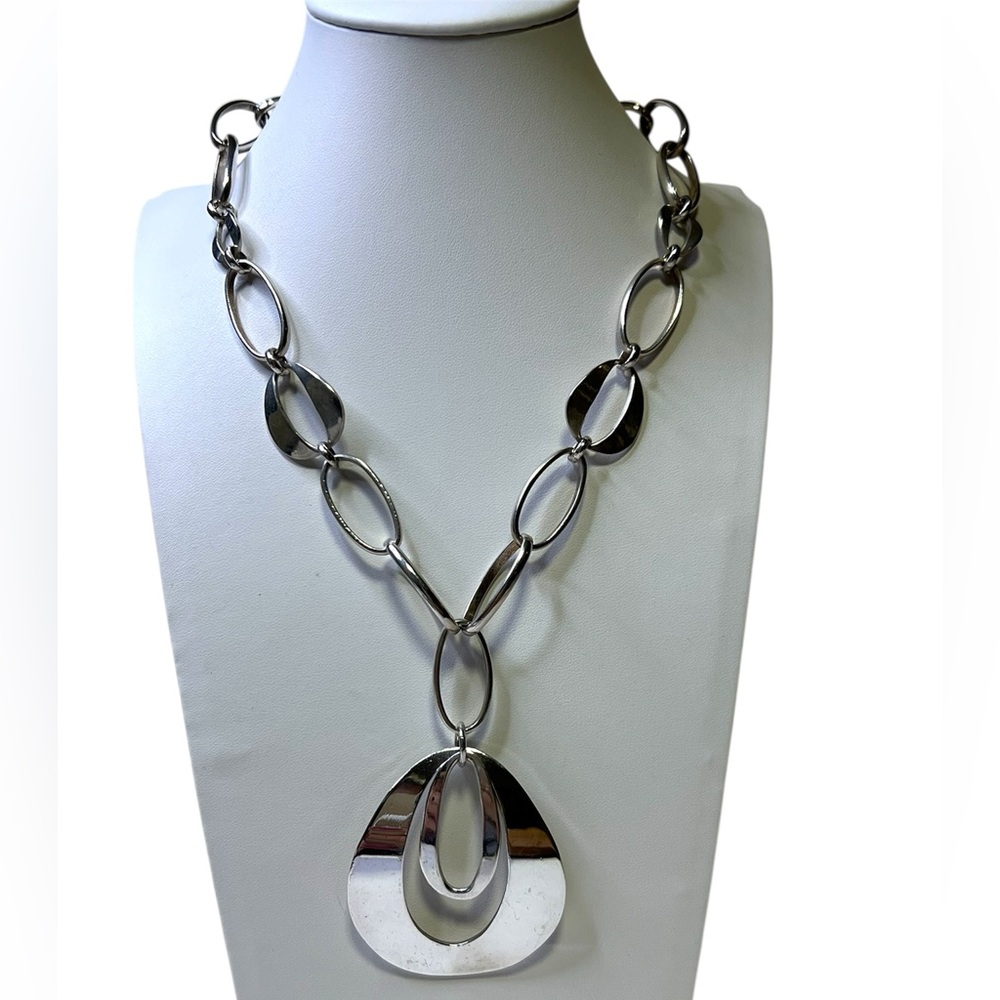 925 Sterling Silver Link Necklace about 11.5-12” long - Picture 2 of 9